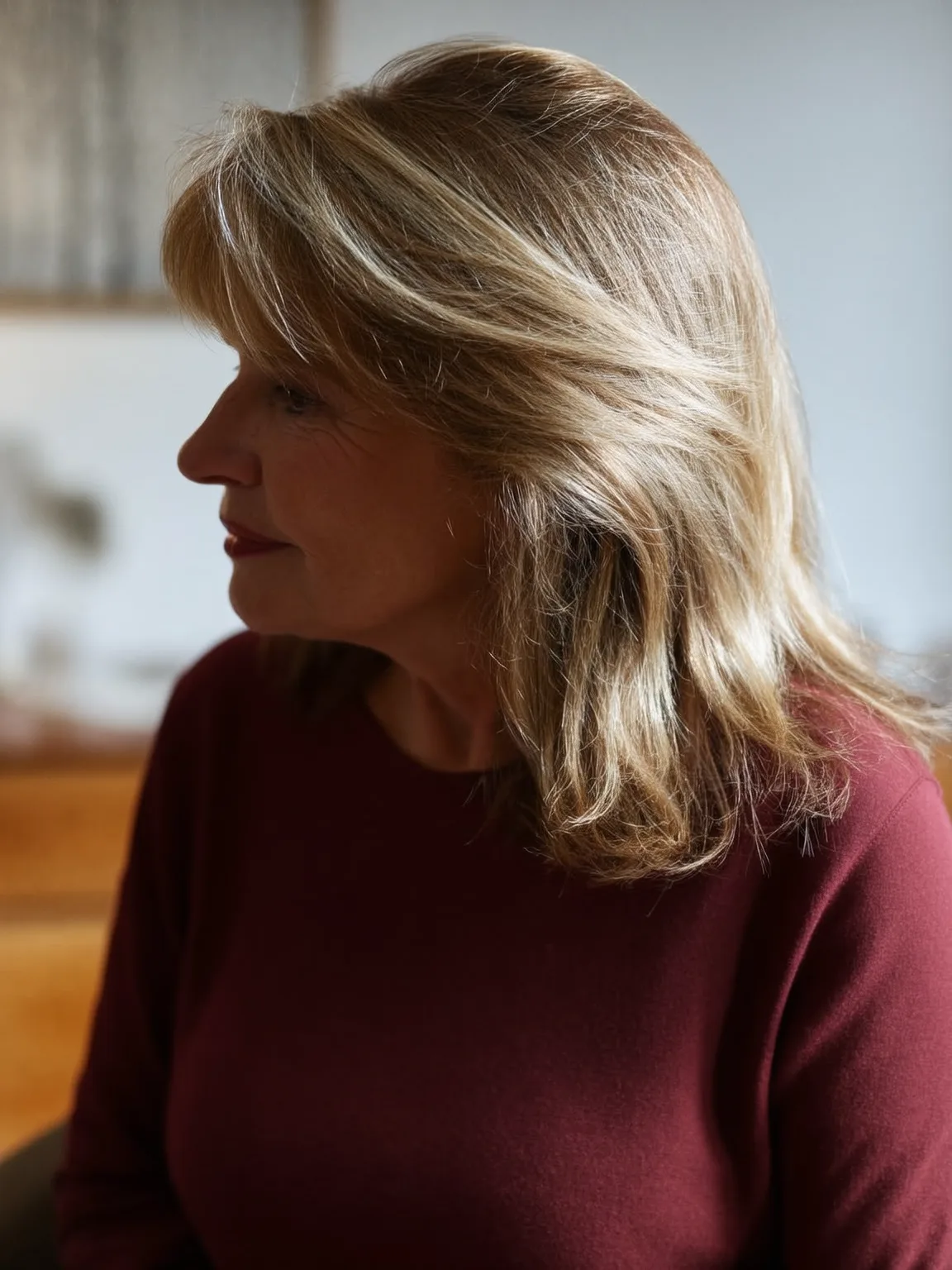Medium Layered Cut with Golden Blonde Highlights